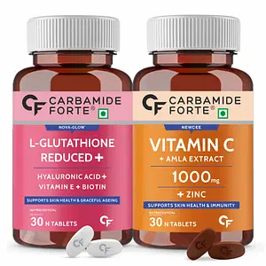Carbamide Forte Japanese Reduced L Glutathione 500mg Tablets with Vitamin C from Amla Extract | Combo Pack for Skin Health ¢‚¬€œ 30 Veg Tablets Each