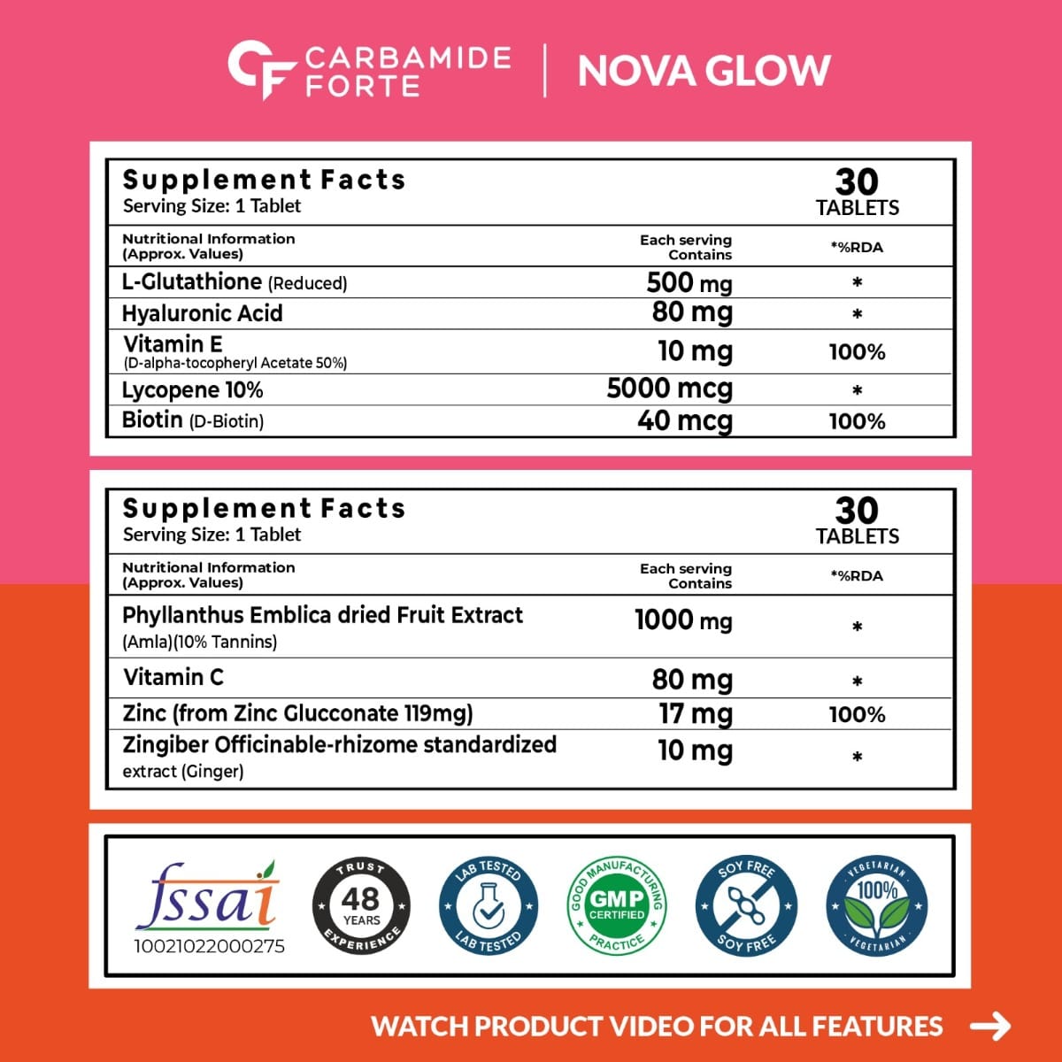 Carbamide Forte Japanese Reduced L Glutathione 500mg Tablets with Vitamin C  from Amla Extract