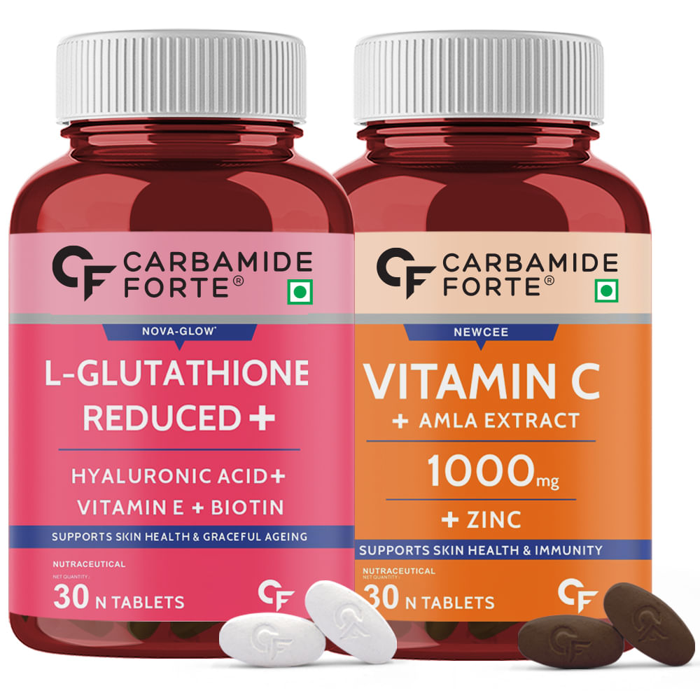 

Carbamide Forte Japanese Reduced L Glutathione 500mg Tablets with Vitamin C from Amla Extract | Combo Pack for Skin Health , 30 Veg Tablets Each