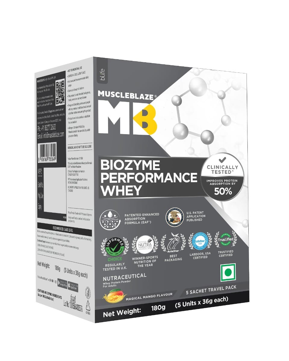 

MuscleBlaze Biozyme Performance Whey Protein | Clinically Tested 50 Higher Protein Absorption, Informed Choice UK Certified & US Patent Published E...