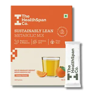The Healthspan Co. | Sustainably Lean Metabolic Mix | For Weight & Waist Reduction | Pre & Probiotics from Dupont® | 15 Sachets | Orange Flavour - Pack of 1