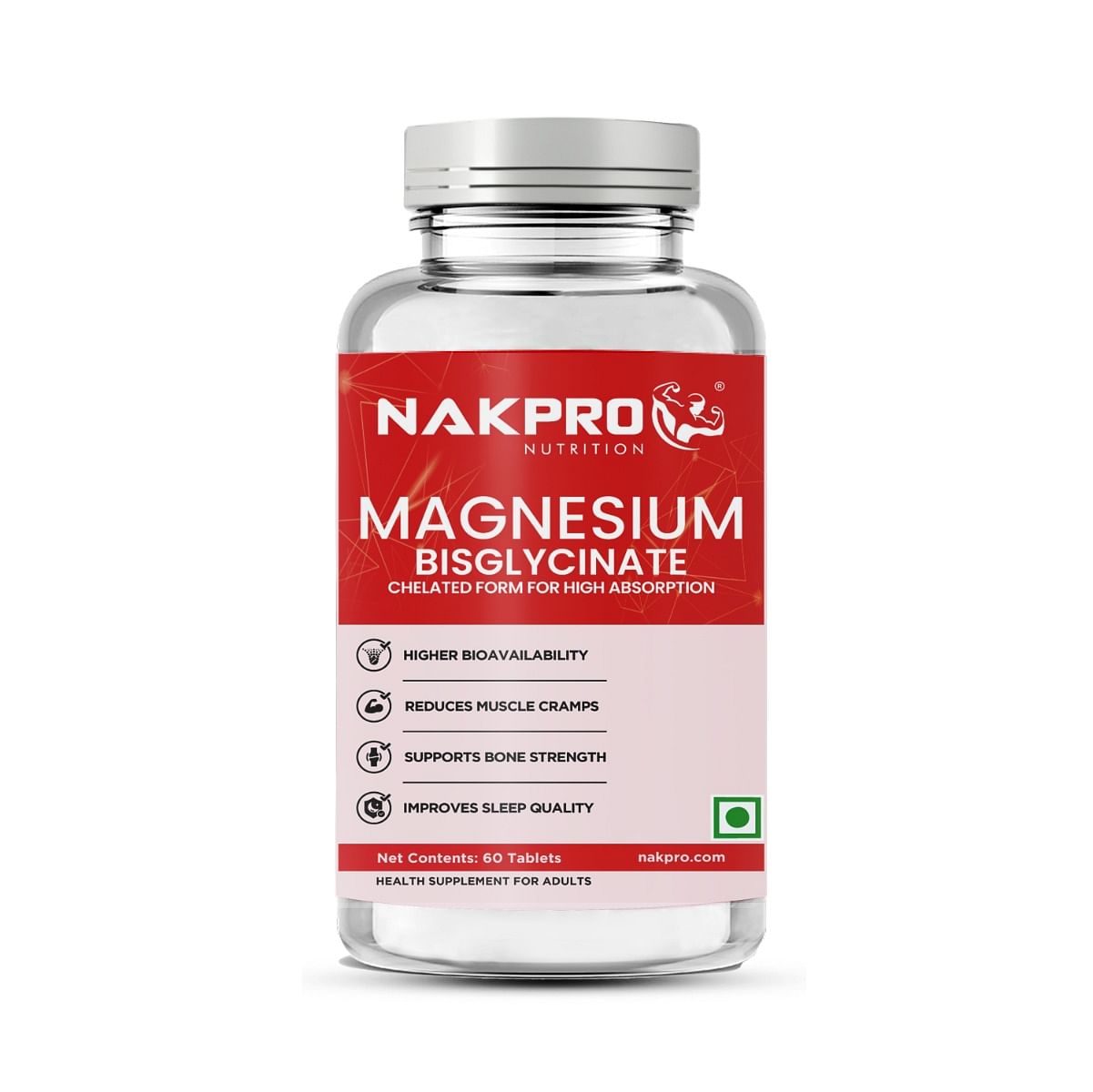 

NAKPRO Chelated Magnesium Bisglycinate Supplement 2000mg Per Serving, 60 Veg Tablets | Magnesium Supplement Supports Muscle Recovery & Better Sleep