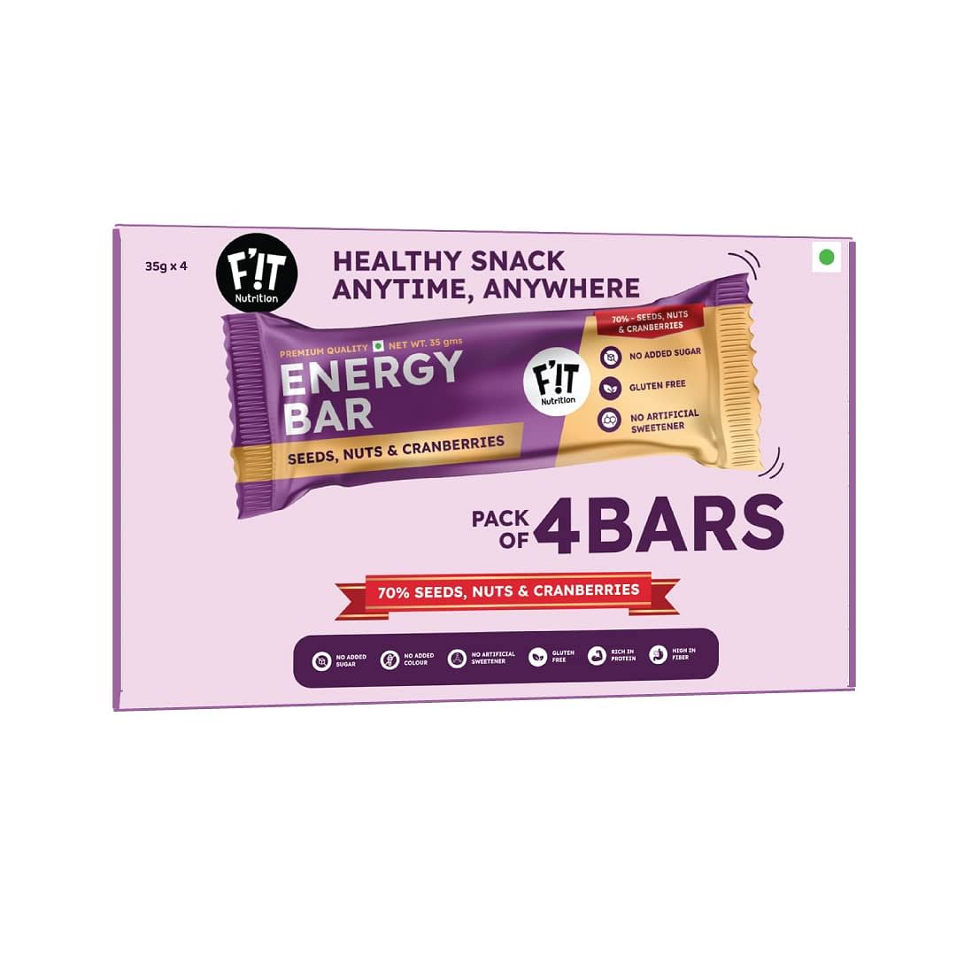 

F'iT Nutrition Premium Energy Bar Seeds, Nuts & Cranberries(70%) Pack of 4 No Added Sugar Protein & Fiber rich