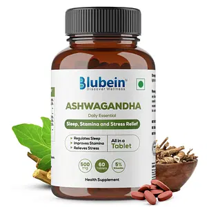 Blubein Ashwagandha | Natural stress reliever, Enhances Physical performance | 500mg with 5% Withanolides | 60 - Tablets