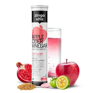 Zingavita Triple Strength Apple Cider Vinegar 1500mg Effervescent Tablets with the Mother, Infused with Garcinia, Pomegranate, Extracts to support Weight Management, Improved Digestion - 15 Tablets