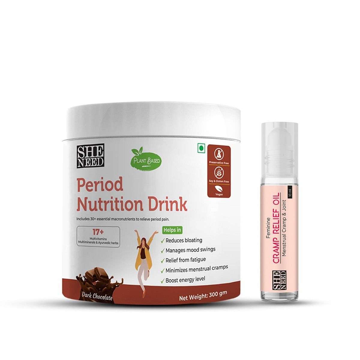 

Sheneed Period Relief combo Sheneed Period nutrition drink 300gm & Sheneed cramp relief oil 10ml |relief from cramps| bloating |mood swings| energy...