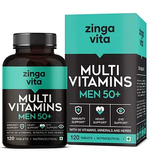 Zingavita Multivitamin for Men 50 + Age - 120 Tab | With 25 Vitamins, Minerals, Super Antioxidants Blend for Energy, Heart, Immunity, Joints & Eye Support