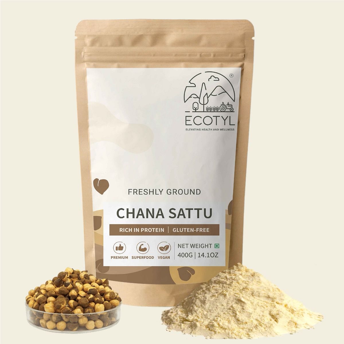 

Ecotyl Sattu Powder | Roasted Gram Flour | Plant Based Protein | 400g