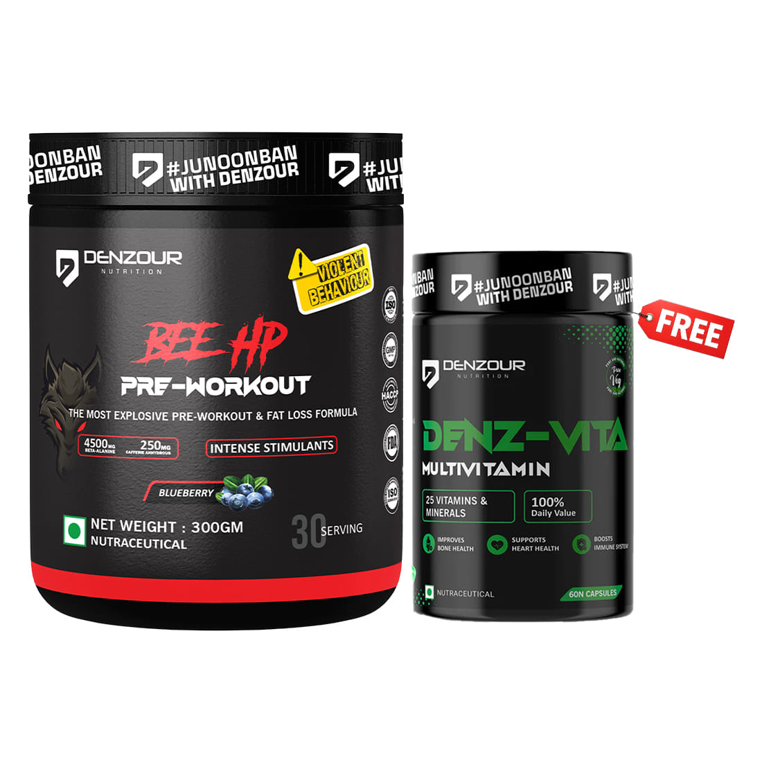 Bee-Hp Pre Workout 300g Blueberrry Flavour + Free Multivitamin 60 Veg Capsules