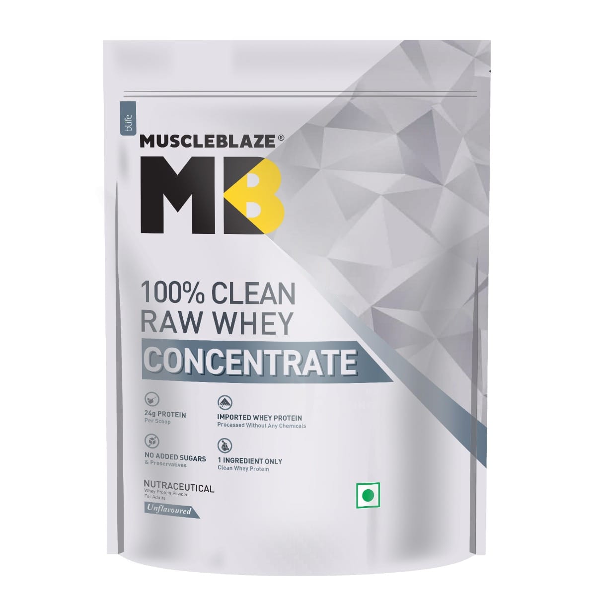 MuscleBlaze Raw Whey Protein Concentrate 80 | Light & Clean Protein | Easy to Digest (Unflavoured, 500g)