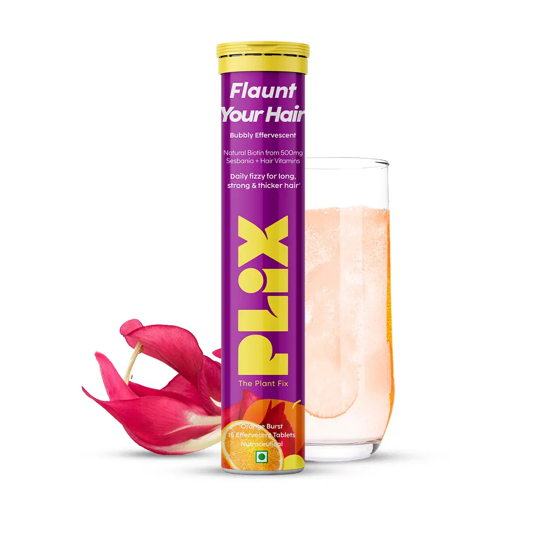 PLIX Heavenly Hair With Natural Biotin|15 Effervescent Tablets, Orange  Flavour, Pack of 1|Supports Long, Lustrous, Strong Hair, |Vegan, Caffeine  Free, Dairy Free, Sugar Free, Non GMO