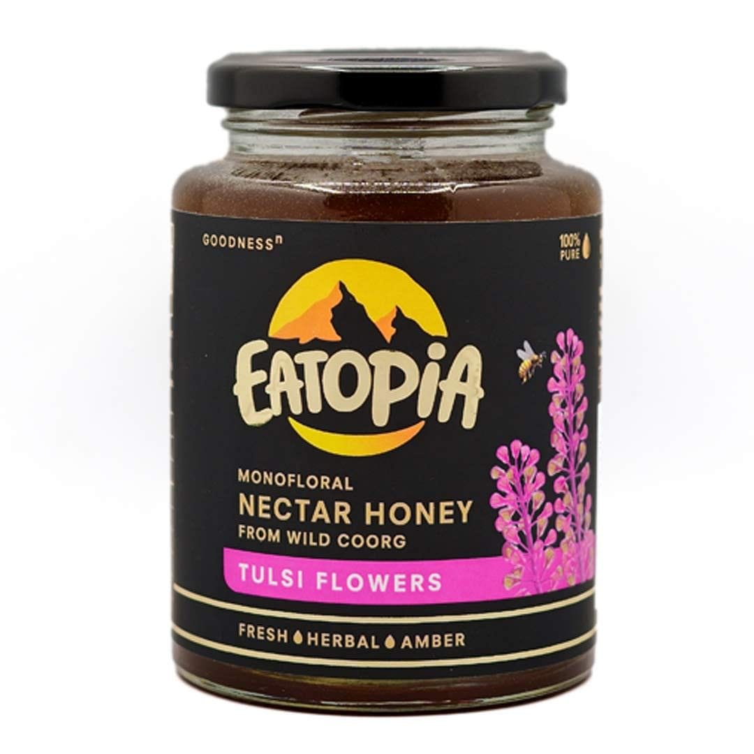 Eatopia 100% Pure & Natural Tulsi Honey | NMR Tested | Immunity Booster with No Added Sugar | Nectar Honey from Wild Coorg (Monofloral) - 500gm | Pack of 2