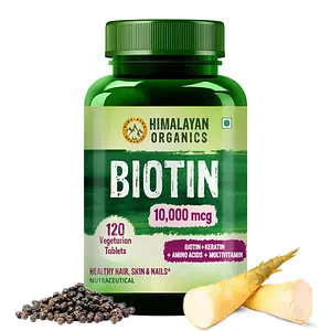 Himalayan Organics Biotin 10,000 mcg | 120 Tablets | Biotin + Keratin + Amino Acids + Multivitamin | Hair | Skin | Nails