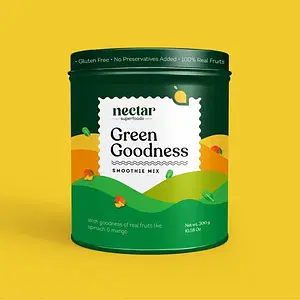 Nectar Superfoods Freeze Dried GREEN GOODNESS Smoothie Mix | SPINACH & MANGO Fruit Powder | No Sugar, No Preservatives, 100% Natural, Vegan & Gluten Free | 300 gram Tin | 12 servings