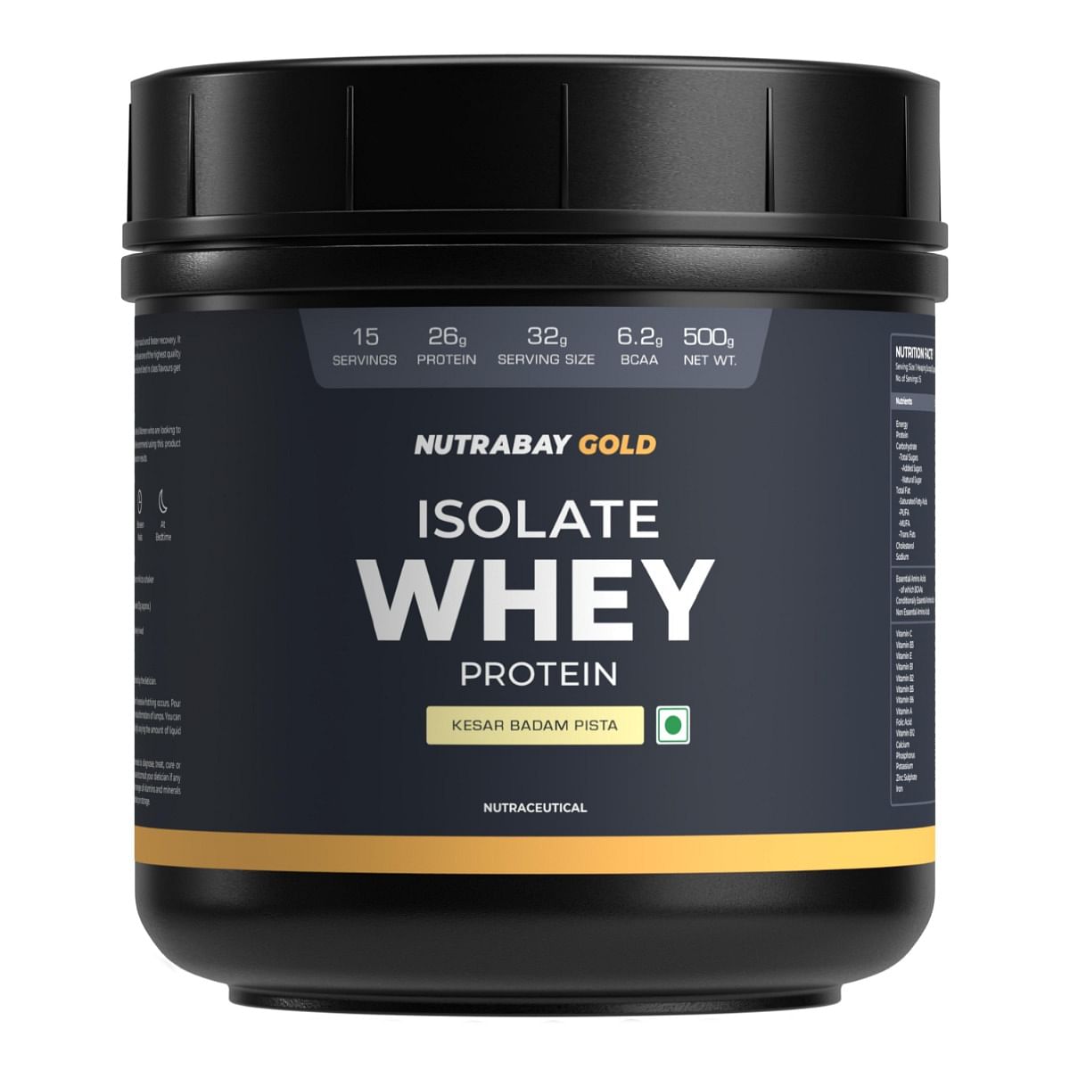 

Nutrabay Gold 100% Whey Protein Isolate with Digestive Enzymes & Vitamin Minerals, 26g Protein | Protein Powder for Muscle Support & Recovery - Kes...