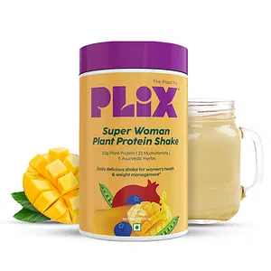 PLIX Women's Protein Powder, 20g Protein For Hormonal Balance 500g Pack Of 1 (Mango) Aids Weight Management Helps Prevent PCOS Promotes Healthy Hair And Skin Blend Of Ayurvedic Herbs Vegan