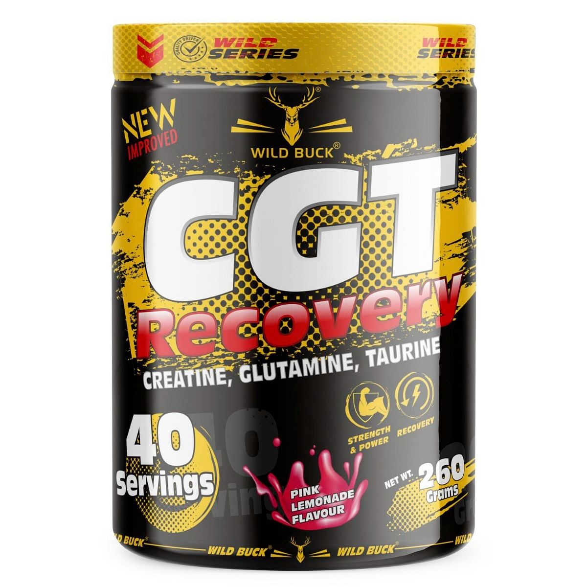 

WILD BUCK CGT Recovery - Creatine, Glutamine & Taurine For Strength,Performance & Endurance (260gm, Pink Lemonade)