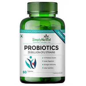 Simply Herbal Probiotics Capsules 50 Billion CFU Strains for Men & Women - 60 Caps