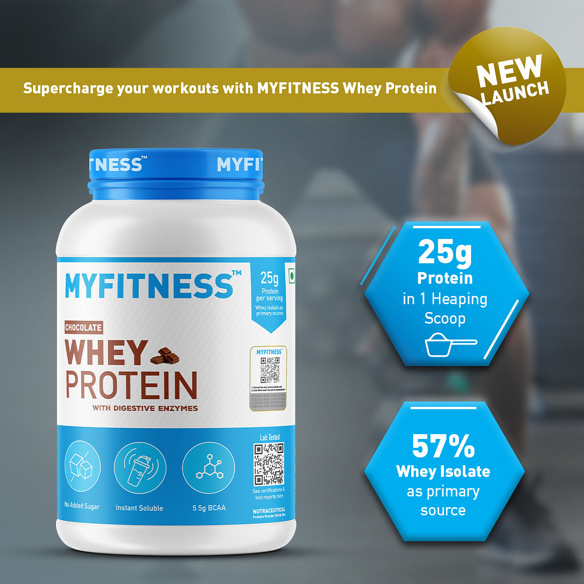 

MyFitness Chocolate Whey Protein | Blend of 57% Whey Isolate & 29% Whey Concentrate | 25g Protein per Scoop 907gm - 2 LBS