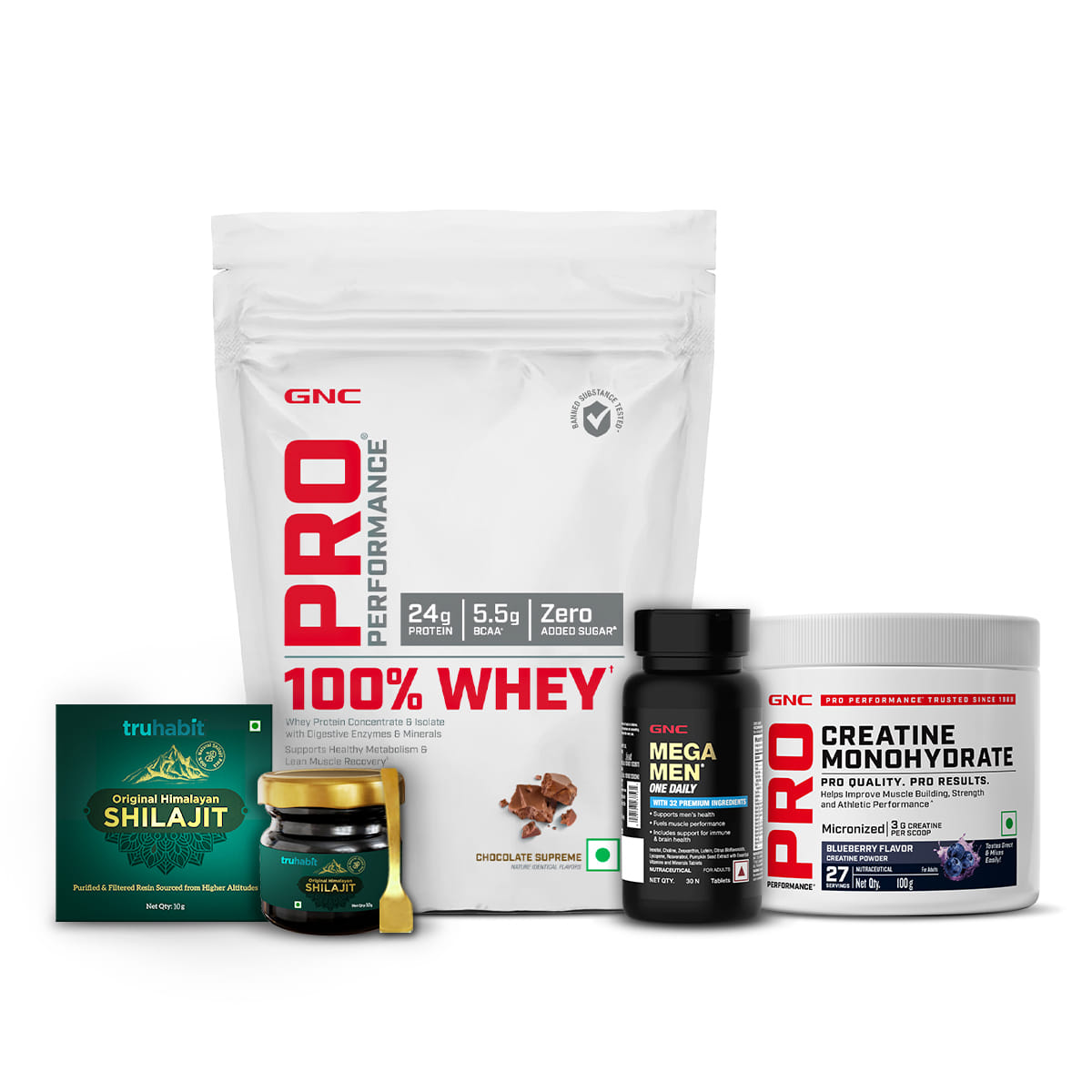GNC Whey Protein (1 lbs) | Zero Added Sugar | Shilajit (10g) | Creatine (100g) | Multivitamin (30)