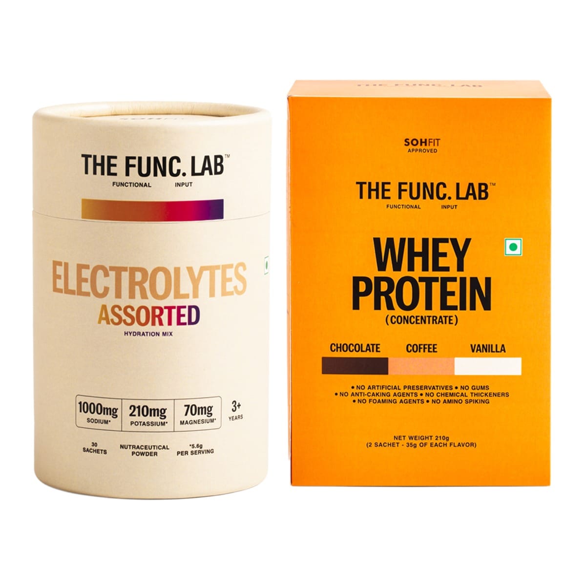 

The Func. Lab Whey Protein Concentrate Travel Pack (6 × 35g Sachets) + Daily Electrolytes Assorted (30 Sachets) | 25–26g Grass-Fed Protein | Sugar-...