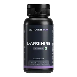 Nutrabay Pro L-Arginine Tablets | Improve Endurance, Promote Muscle Pump, Non GMO, Vegan Friendly, 1000mg - 60 Veg Tablets
