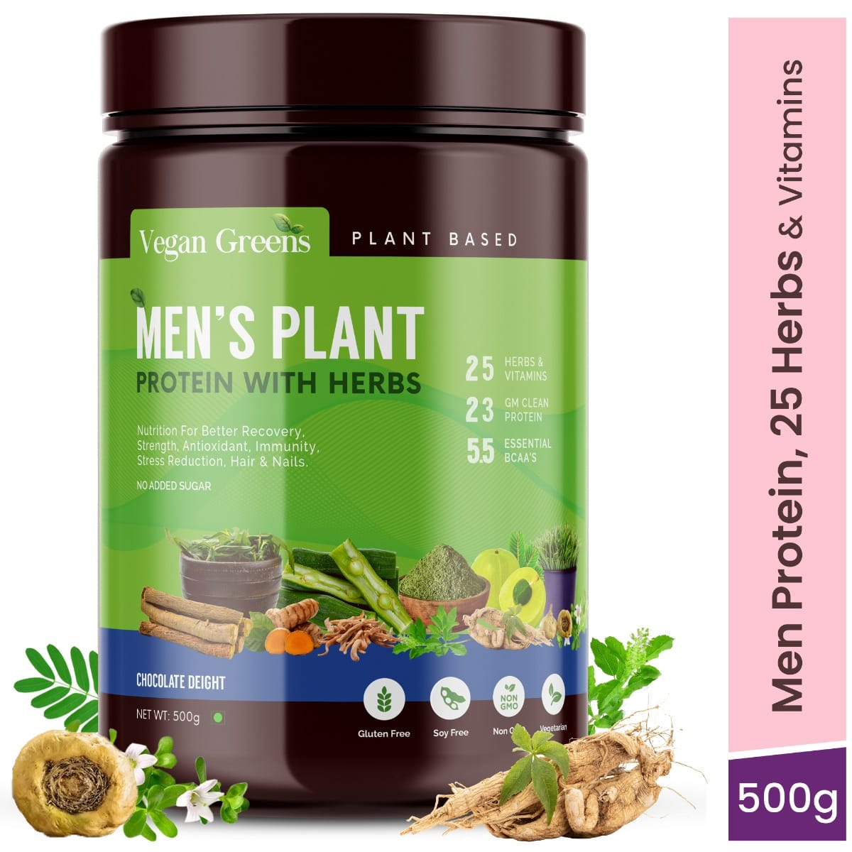 

Vegan Greens Men Clean Plant Protein With Ayurvedic Herbs [Added Vitamins, Minerals & Herbs For Lean Muscle Growth, Stamina, Metabolism, Immunity, ...