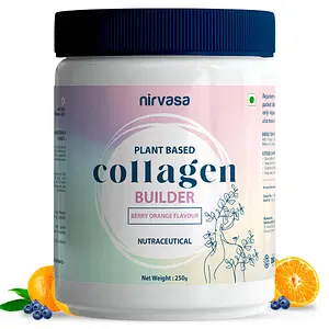 Nirvasa Plant Based Collagen builder Powder, for Anti-Ageing, Saggy Skin, enriched with Pro-Collagen Blend, Anti-ageing Blend and Collagen Vitamin Blend with Berry Orange Flavour, Vegan, Soy Free, Sugar Free, 1B (1 X 250 g)