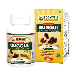 BODYWELL Guggul Pure Extract Capsule | Weight & Liver Wellness | Bones & Joints Wellness | Skin Wellness | Support Healthy Cholesterol Levels | 500 mg  (60 Capsules)