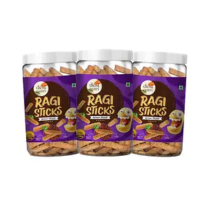 Desi Nutri Ragi Sticks Achari Masti Pack of 3-120 GMS Each | Ready to Eat Ragi Sticks Achari Masti | Ragi Sticks Online | Rich in Iron & Protein