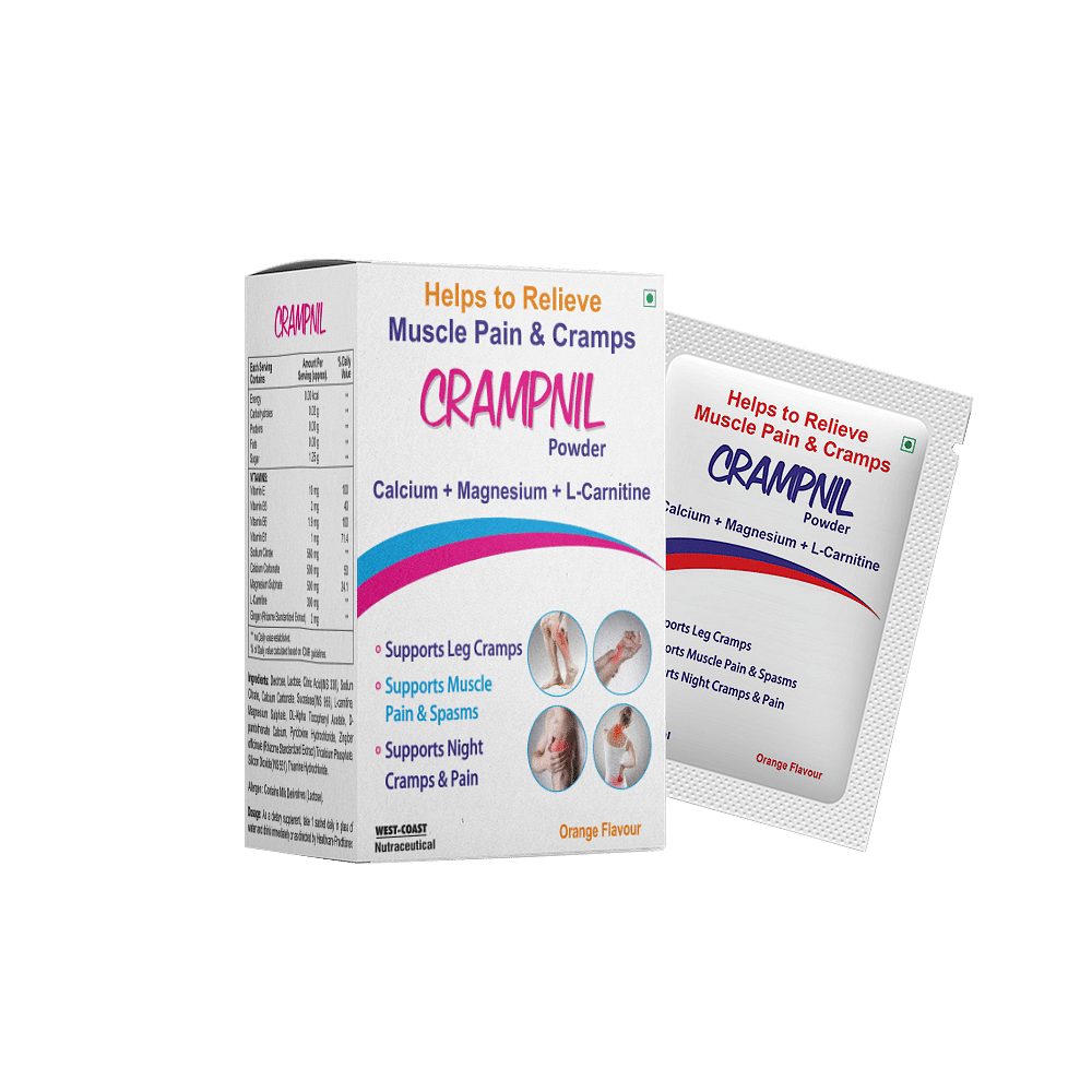 

Westcoast Crampnil Powder Sachet | Orange Flavour | help to make bones strong and flexible and increases the bone strength | 10 Sachets