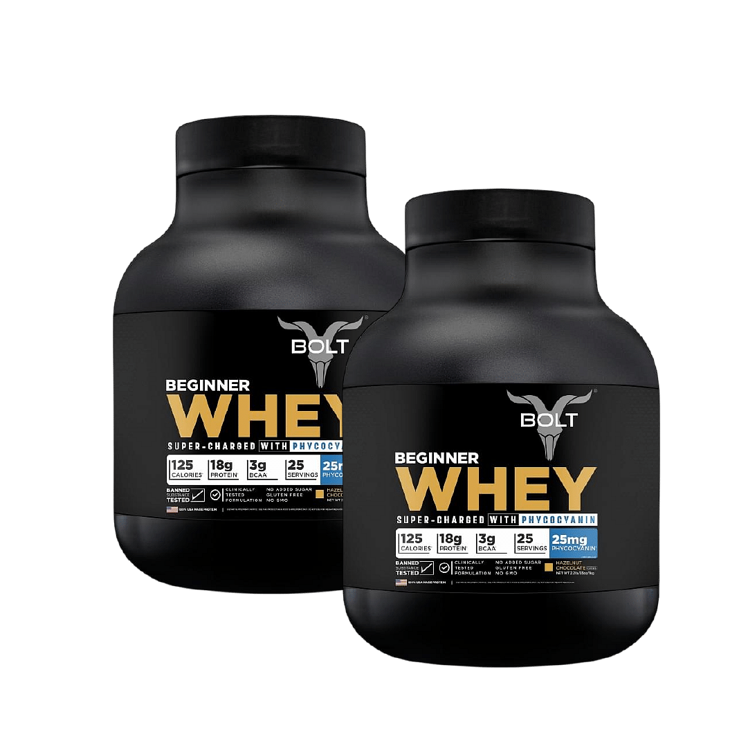 

Bolt Nutrition Beginner Whey Protein Powder |18G Protein, 3G Bcaa Per Serving | 2.2Lb/1Kg, 25 Servings | Hazelnut Chocolate Pack Of 2