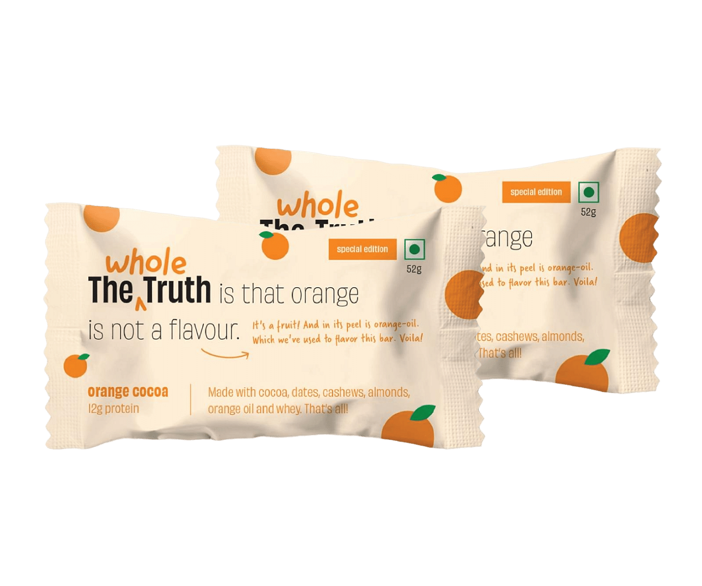 

The Whole Truth Protein Bars - Orange Cocoa 6 Bars x 52g) All Natural, No Added Sugar | Pack of 2