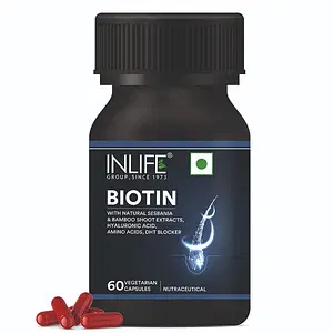 INLIFE Biotin Supplement for Hair | DHT Blocker with Sesbania, Bamboo Shoot, Bhringraj, Zinc, Vitamin C, Inositol | Strengthen & Nourish Hair For Women Men - 60 Vegetarian Capsules