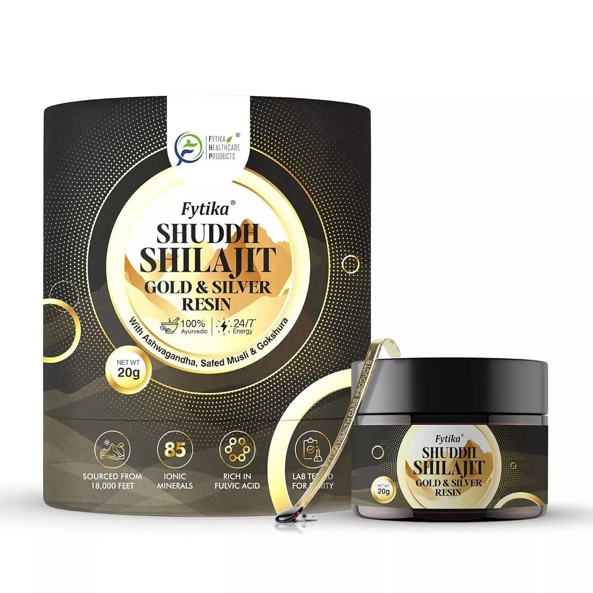 

Fytika Shuddh Shilajit Gold and Silver Resin -100% Ayurvedic Himalayan Shilajit - 20G