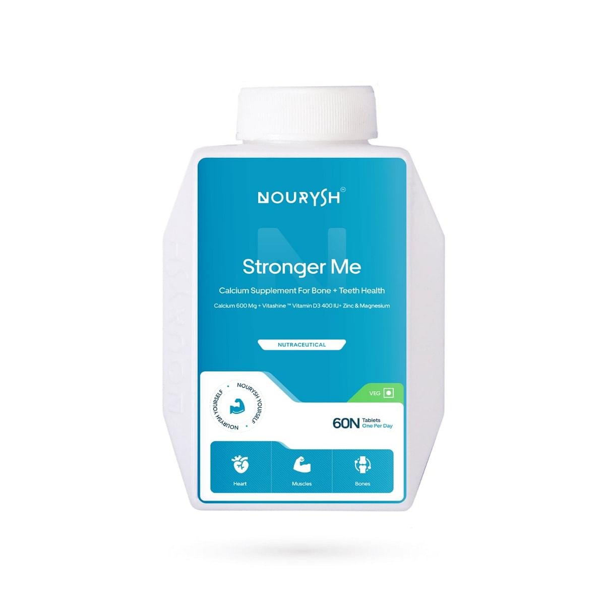 

Nourysh Calcium Supplement with Zinc, Magnesium & Vegan Vitashine Vitamin D3 | Stronger Me