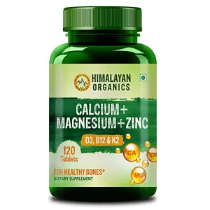 Himalayan Organics Calcium + Magnesium + Zinc | 120 Tablets | Vitamin D3 & B12 | Health Bones