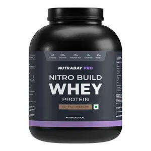 Nutrabay Pro Nitro Build Whey Protein | 30g Protein, 3g Creatine, BCAA 6.4g | Muscle Growth & Recovery | Gym Supplement for Men and Women - 2Kg, Rich Milk Chocolate
