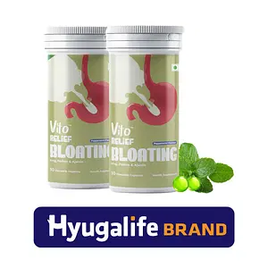 Vito Relief Bloating - Quick relief from gas and indigestion|Improves Digestion|Sugar free|Natural ingredients|Phudina, Hing and Ajwain - chewable capsules