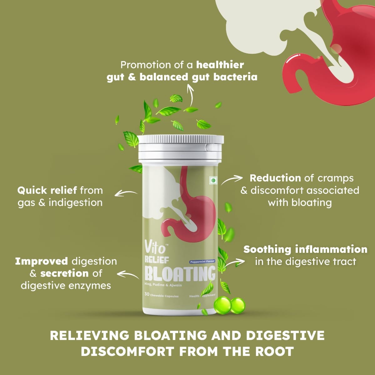 Vito Relief Bloating Quick relief from gas and indigestionImproves DigestionSugar free