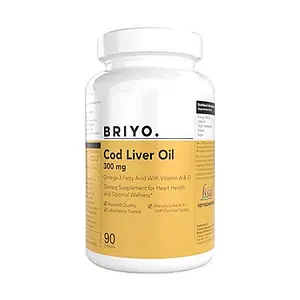 Briyo Cod Liver Oil- Omega Fatty Acids with Vitamin A & D (300 mg size mini capsule) (90)