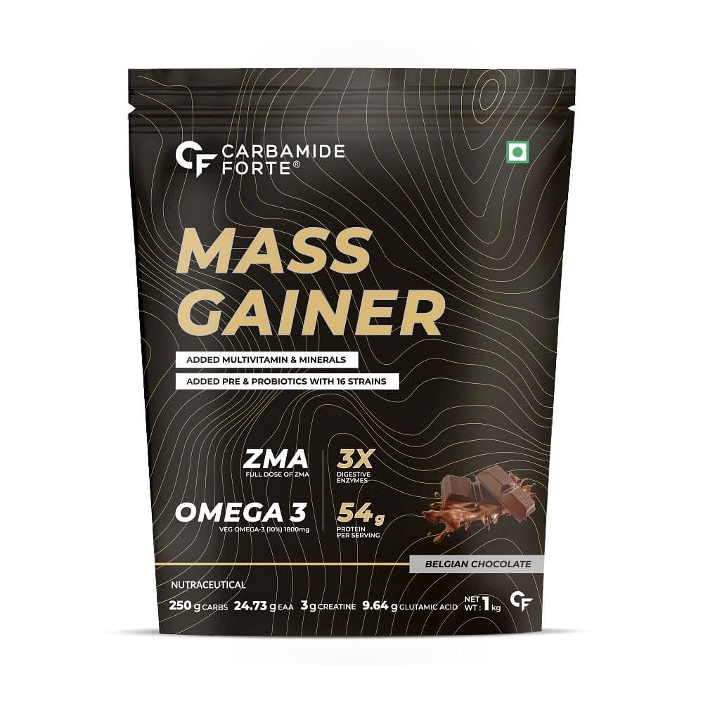 

Carbamide Forte Mass Gainer with 54g Protein, 250g Carbs, Multivitamin, ZMA & Creatine 3g - Belgian Chocolate Flavour Weight Gainer - 1kg