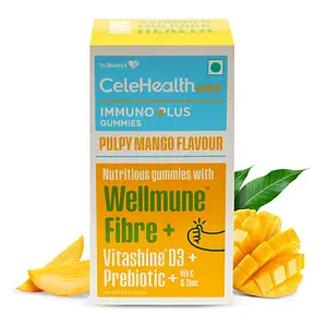 Dr. Reddy's CeleHealth Kidz Immuno Plus Multivitamin Gummies Vitamin C & Zinc for Kids (4 - 12 Years) | Supports Immunity and Digestion | Pulpy Mango Flavour | 30 Gummies - Pack of 1 | 100% Vegetarian