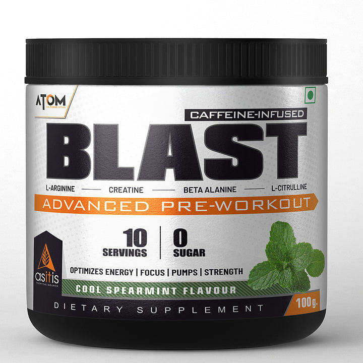 

AS-IT-IS ATOM Blast Advanced Pre-workout, Caffeine & L- Arginine Infused, Optimizes Energy, Increase Strength & Pumps - Cool Spearmint - 100gms