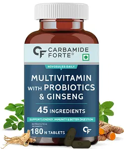 Carbamide Forte Multivitamin Probiotics & Ginseng | 180 Tablets | 45 Ingredients | Energy | Immunity | Better Digestion | Men & Women