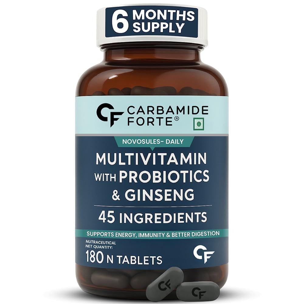 

Carbamide Forte Multivitamin Probiotics & Ginseng | 180 Tablets | 45 Ingredients | Energy | Immunity | Better Digestion | Men & Women
