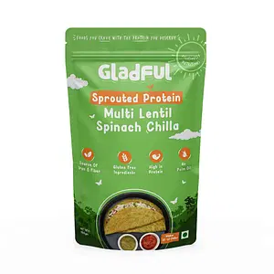 Gladful Sprouted Chilla Spinach Multi Lentil Instant Mix - Pack of 1 - 200 gms