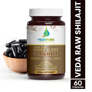 VEDAPURE Pure Himalayan Raw Shilajit Capsule with Highly Purified Original Shilajit Extract Helps in Stamina, Power, Stress Relief, Sleeping Pattern For Men & Women 1000mg 60 Capsule (Pack of 1)