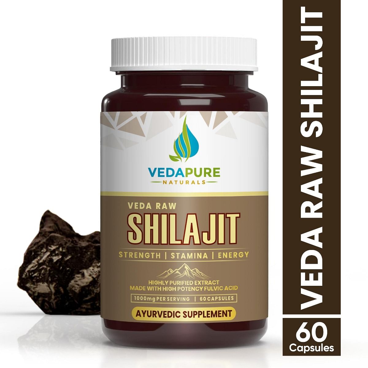 

VEDAPURE Veda Raw Shilajit Capsules (Tribulus Terrestris) | Shilajit Capsules for Men & Women | Lab Tested Shilajit-60 Capsules