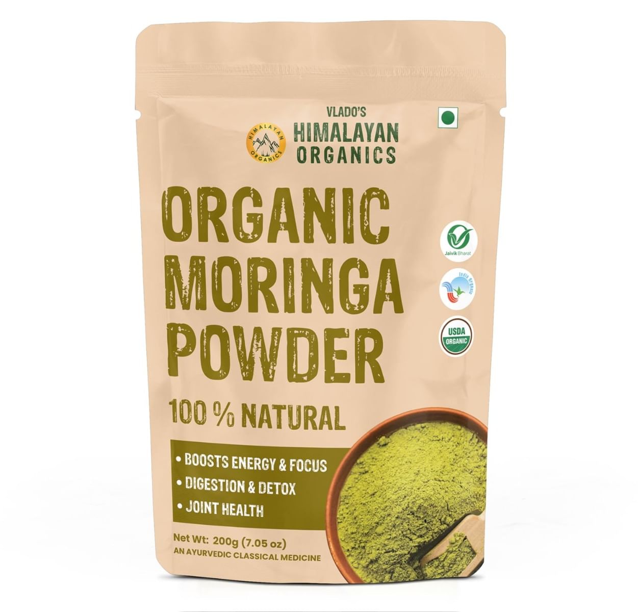 

Vlado's Himalayan Organics 100% Organic Certified Moringa Powder - Natural Superfood with 120+ Nutrients, Antioxidants & Vitamins - Drumstick Leaf ...